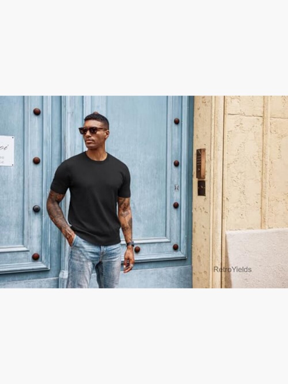 Short Sleeve Knit T-Shirt Crewneck Solid Texture Pullover Tee - Picture 5 of 7